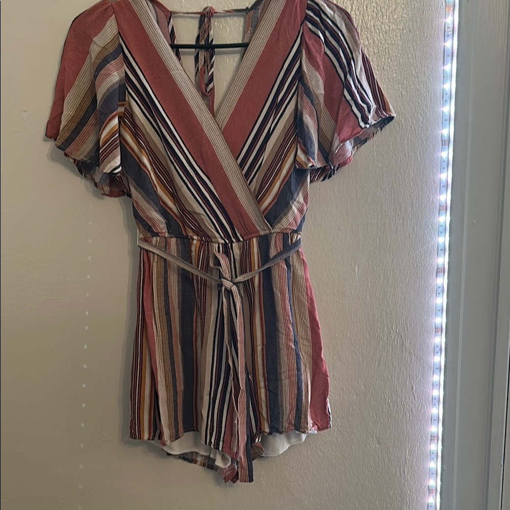 Trixxi Striped Romper with Tie Waist